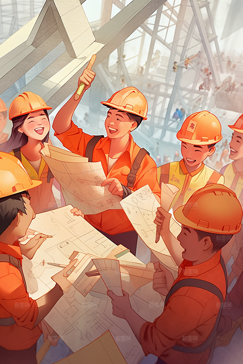 建筑工人五一劳动节建设插画