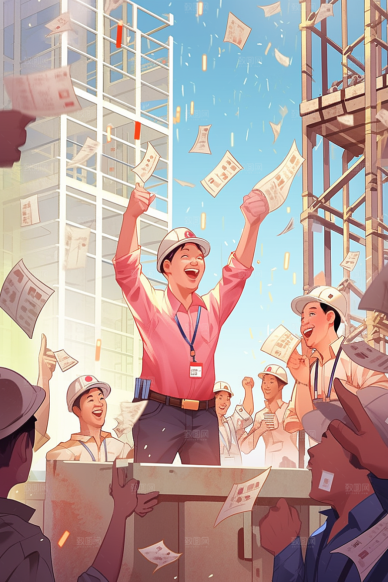 建筑工人手绘职业形象插画