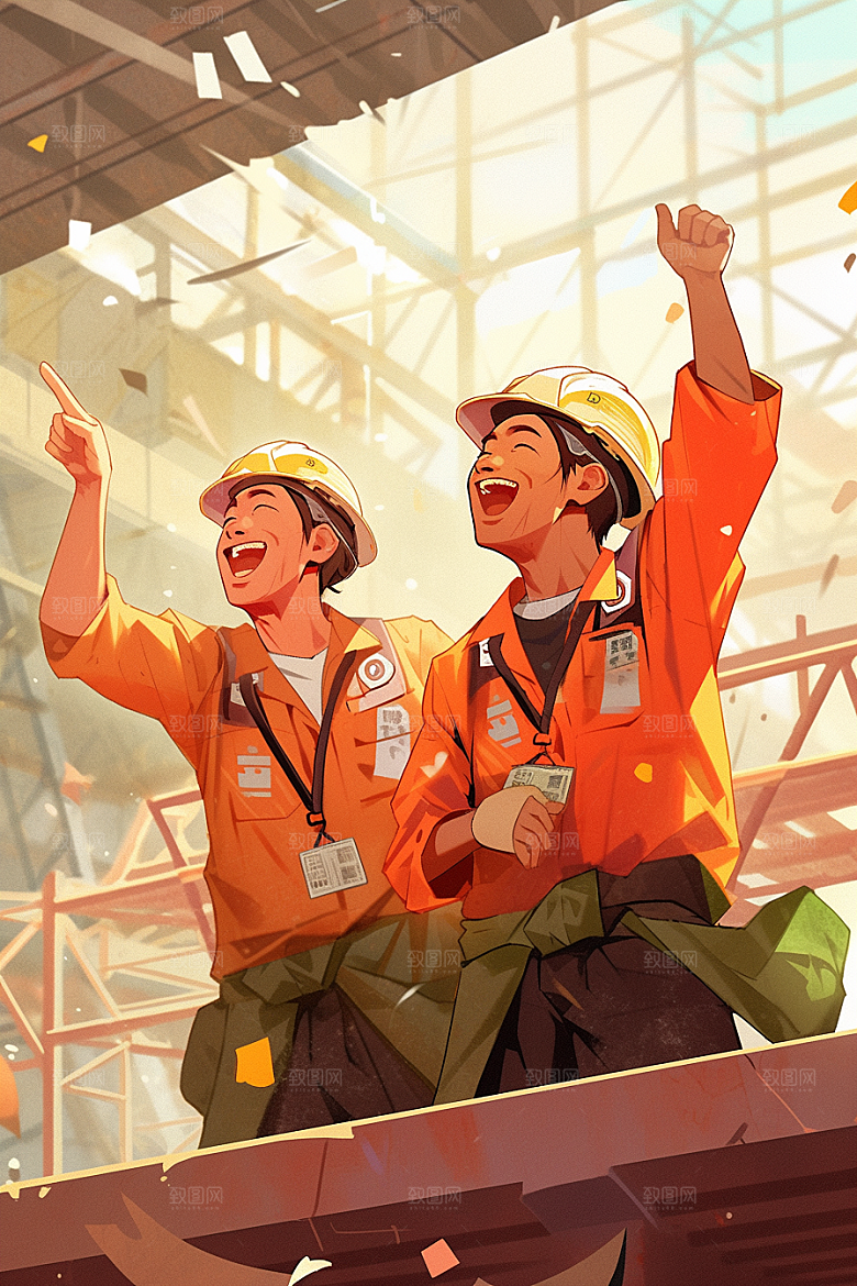 建筑工人致敬劳动者工地插画