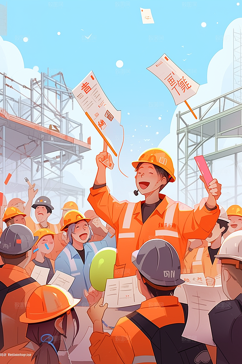 建筑工人致敬劳动者五一劳动节插画