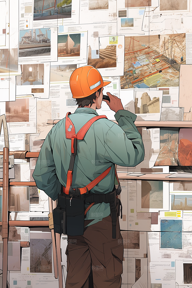 建筑工人工地致敬劳动者插画