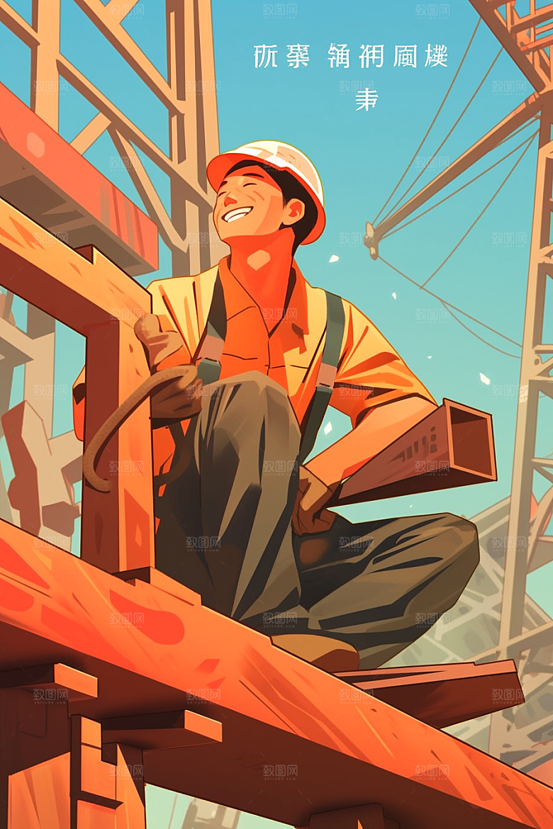 建筑工人建设工地插画