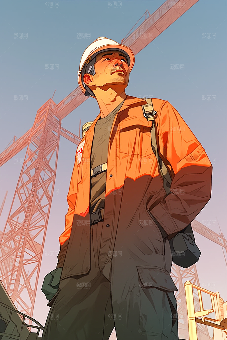 建筑工人人物肖像五一劳动节插画