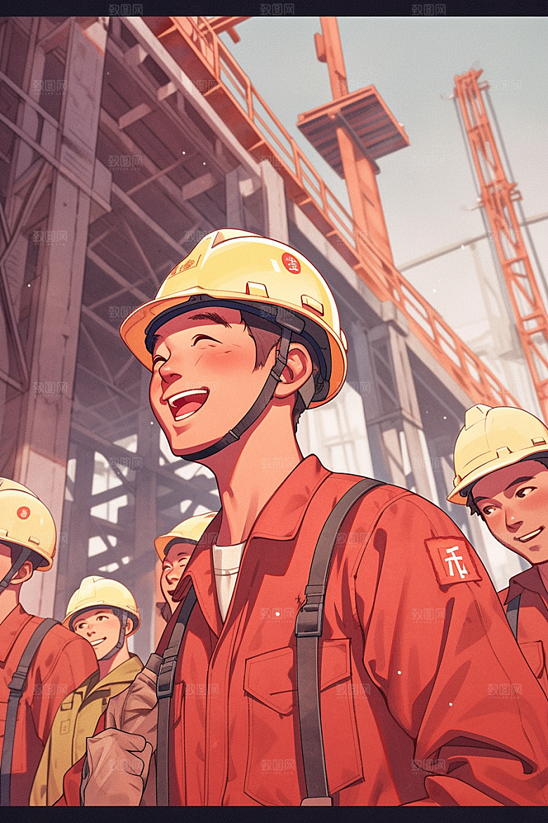 建筑工人工地手绘插画