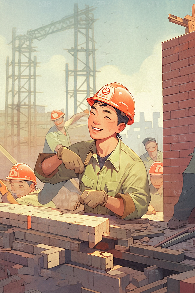 建筑工人艺术工地插画