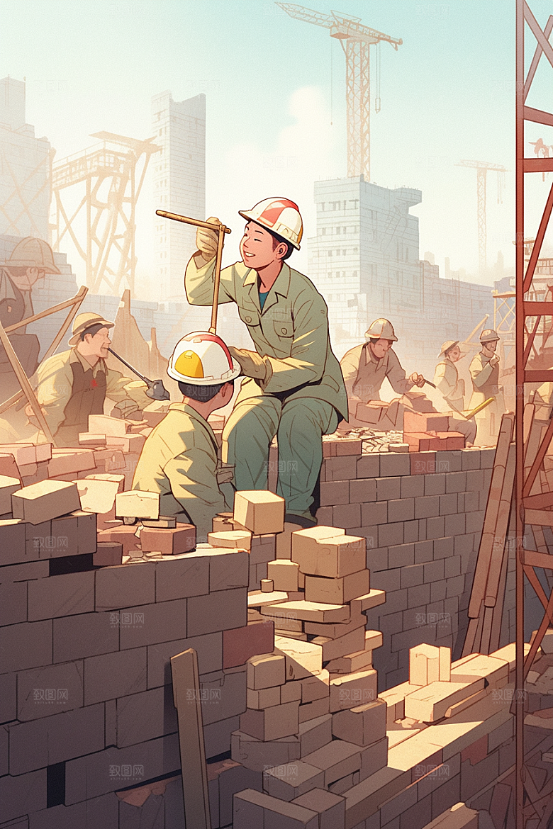 建筑工人建设施工插画