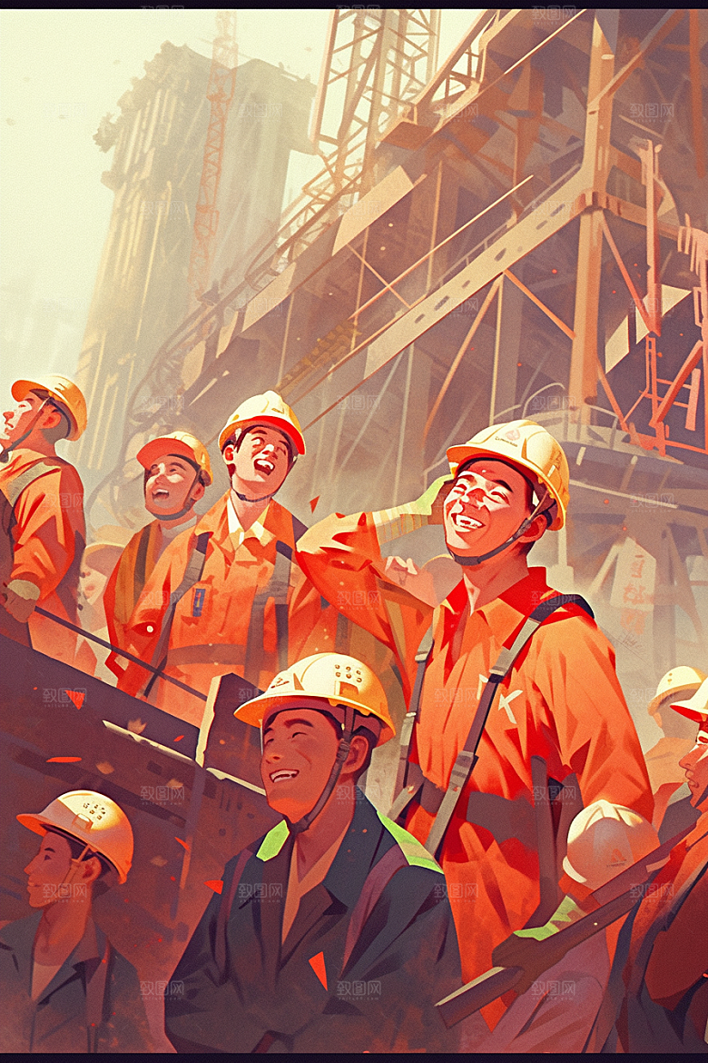 建筑工人致敬劳动者人物肖像插画