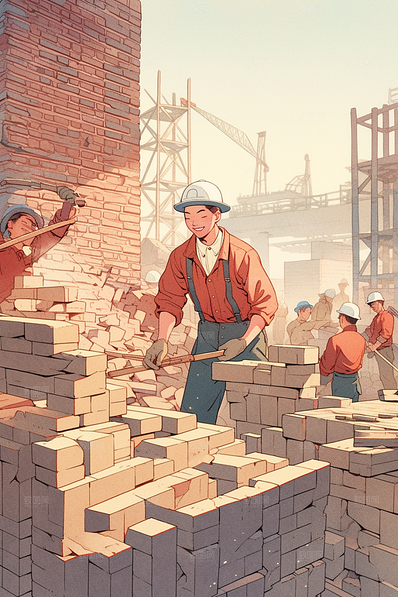 建筑工人致敬劳动者手绘插画
