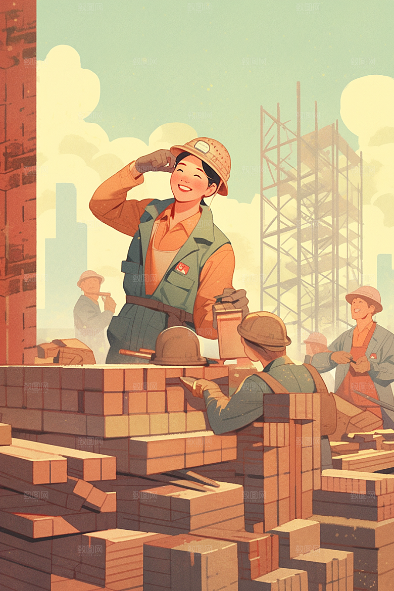 建筑工人高清施工插画