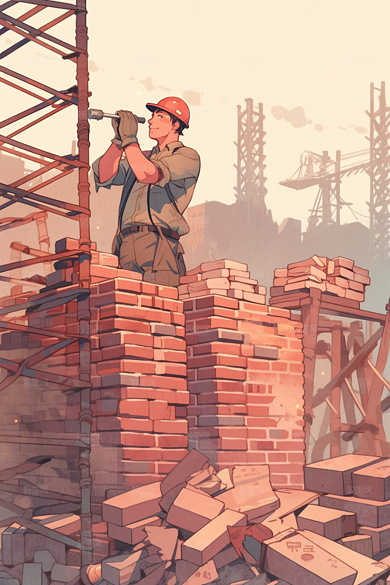 建筑工人职业形象施工插画