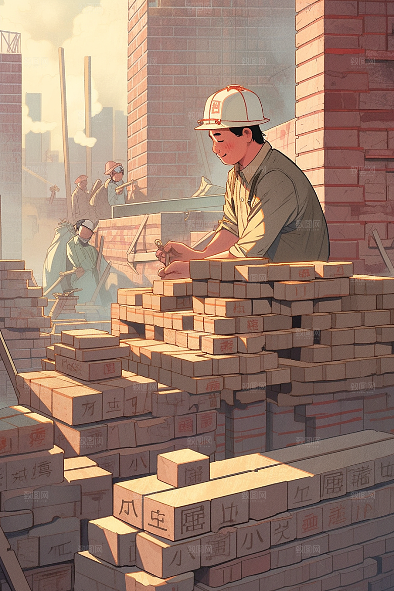 建筑工人施工工地插画