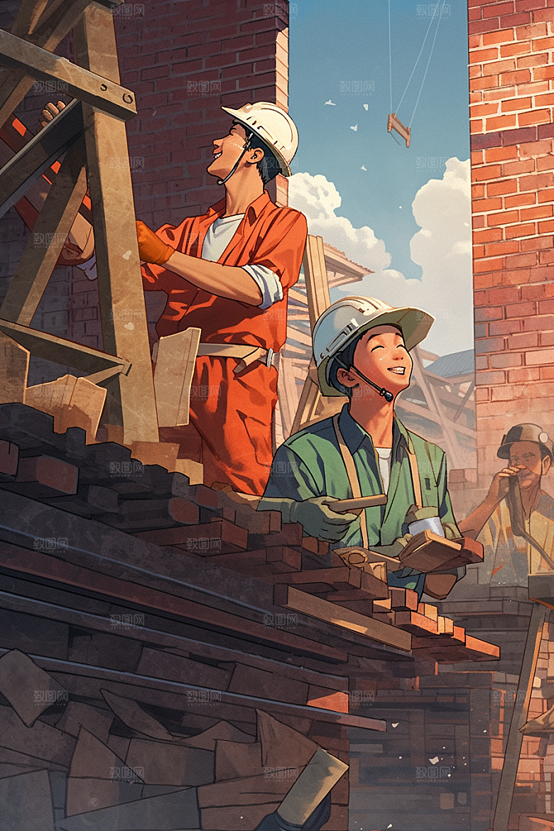 建筑工人建设人物肖像插画