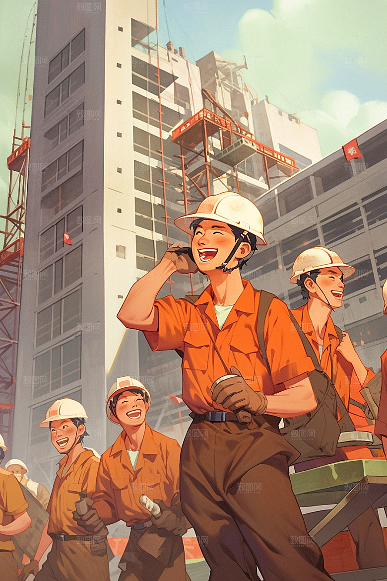 建筑工人施工建设插画
