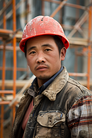建筑工人致敬劳动者肖像摄影图