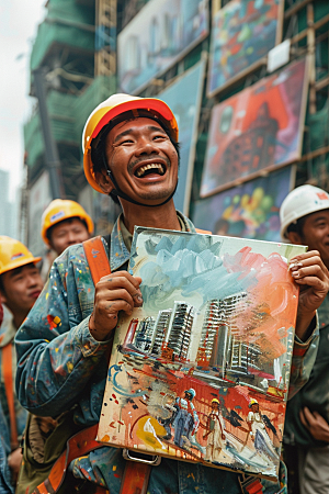 建筑工人人物五一劳动节摄影图