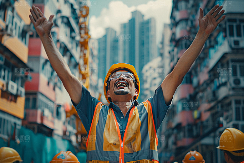 建筑工人岗位致敬劳动者摄影图