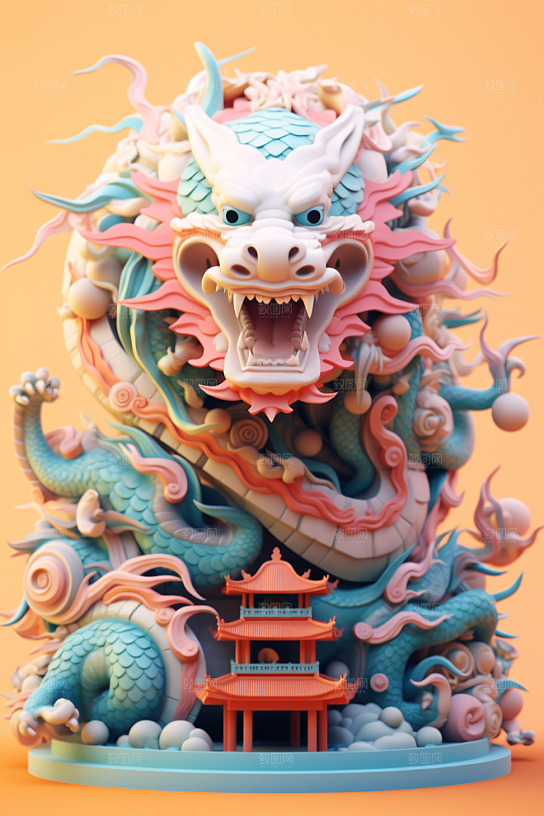 蟠龙建筑中国风C4D模型