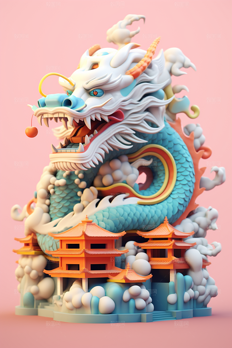 蟠龙建筑中国传统C4D模型