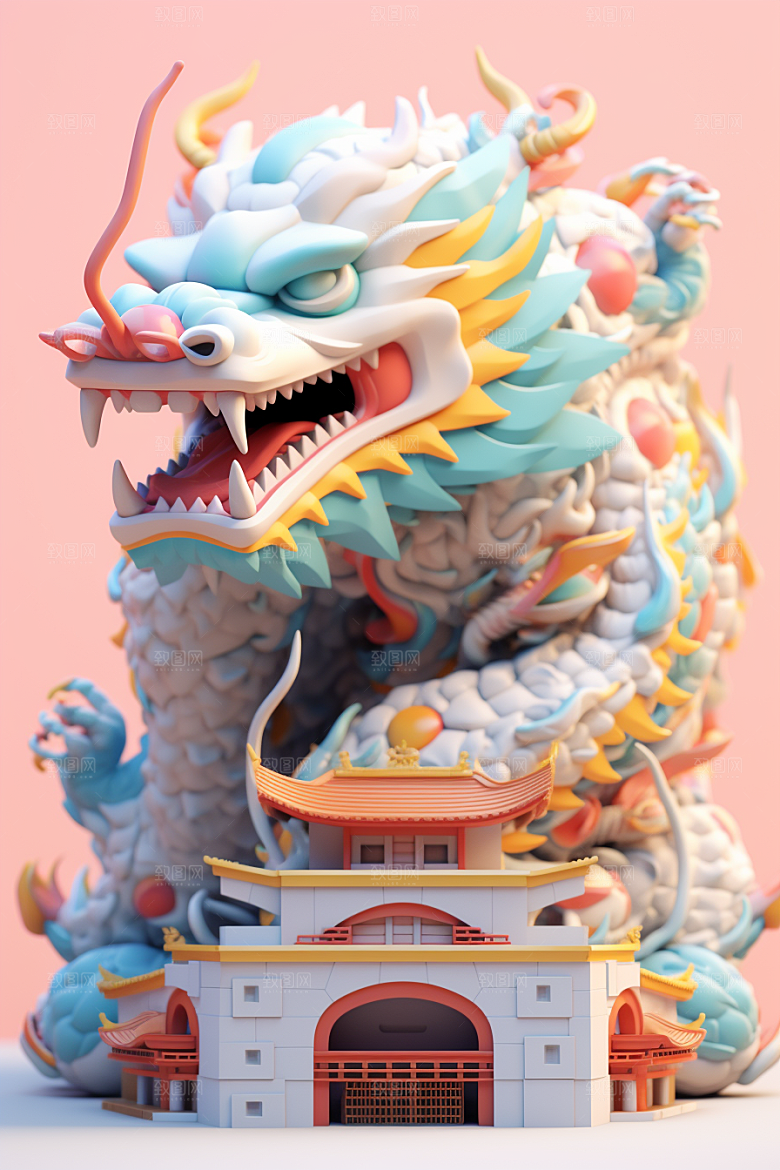 蟠龙建筑C4D立体模型