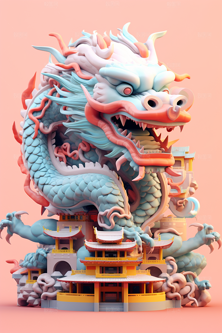 蟠龙建筑中国传统幻想模型