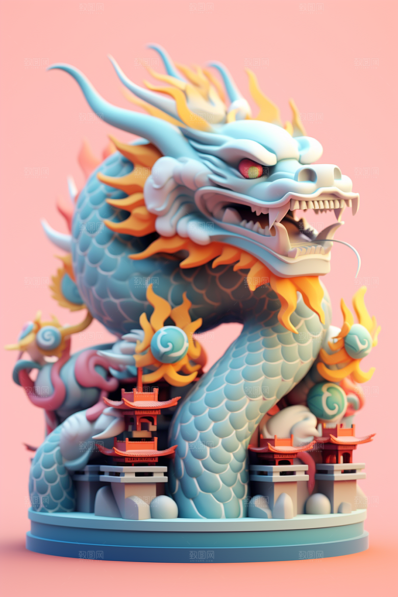 蟠龙建筑中国风C4D模型