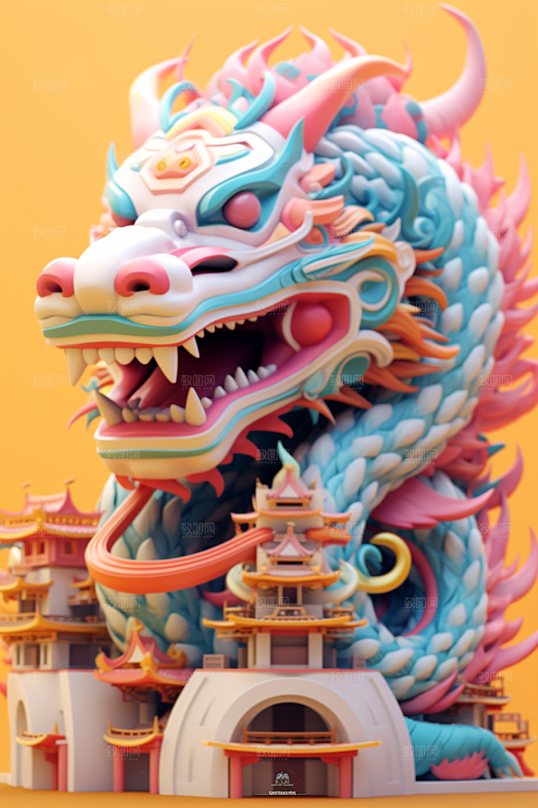 蟠龙建筑中国传统C4D模型