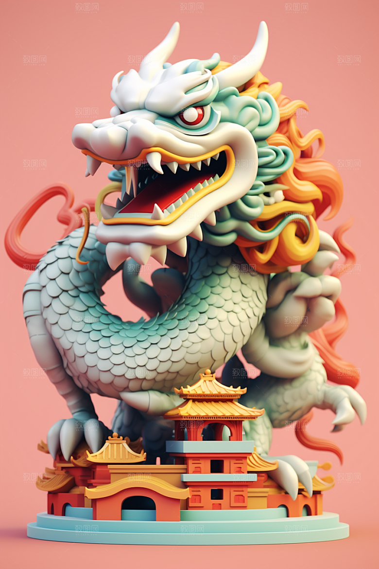 蟠龙建筑中国传统C4D模型