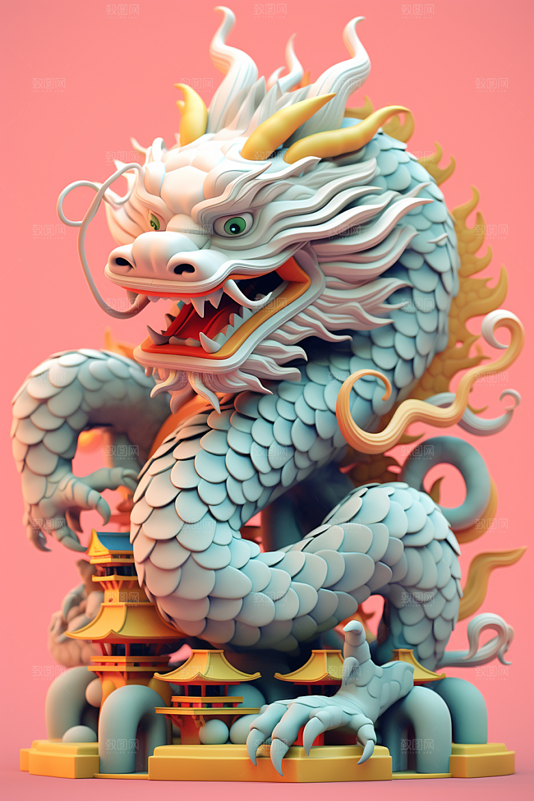 蟠龙建筑中国风幻想模型