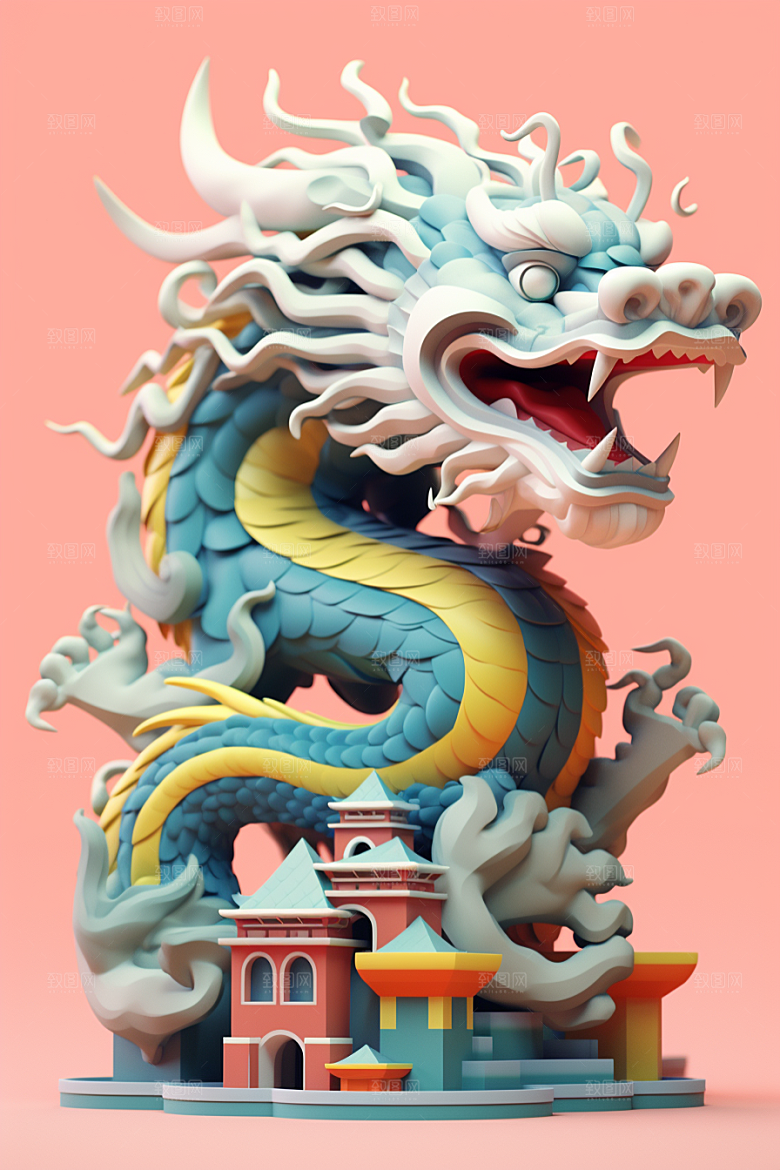 蟠龙建筑中国传统幻想模型