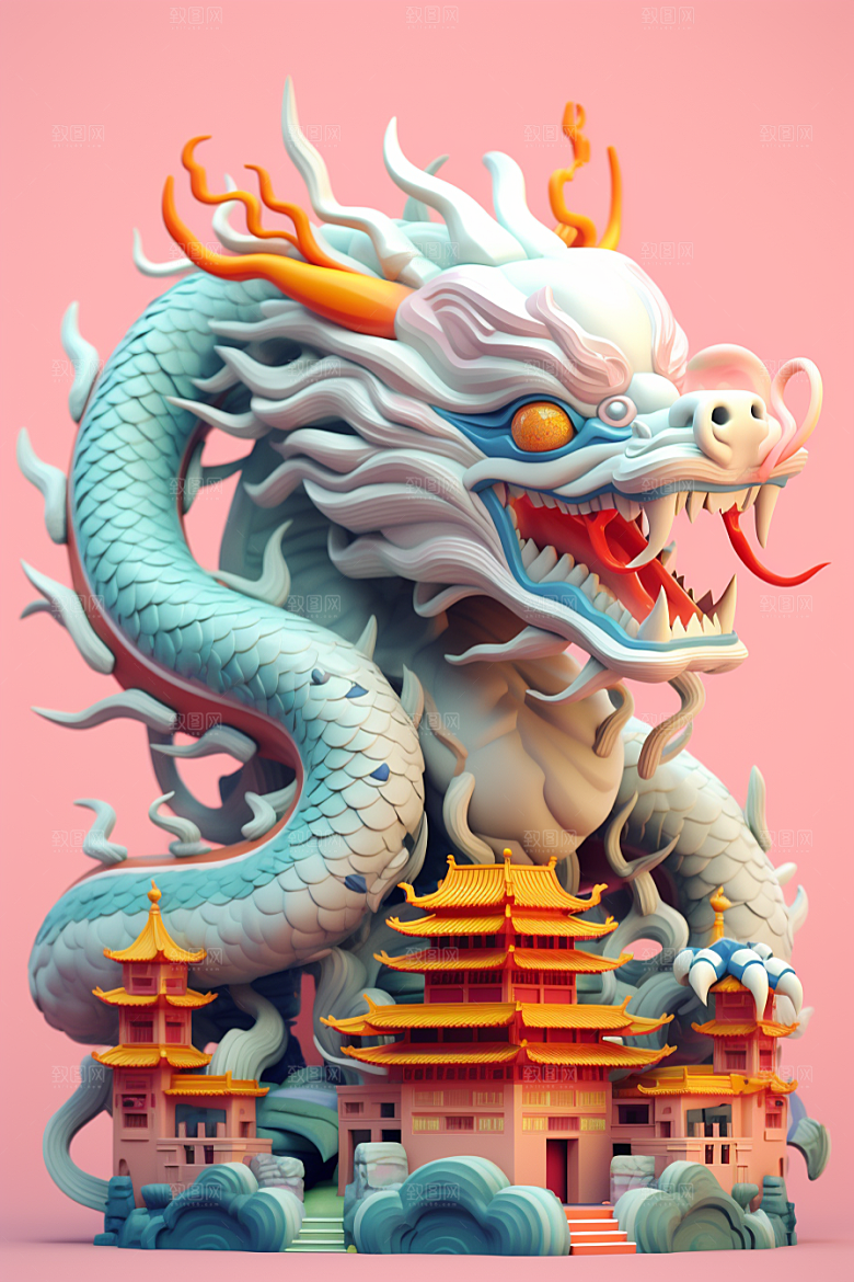 蟠龙建筑中国传统C4D模型