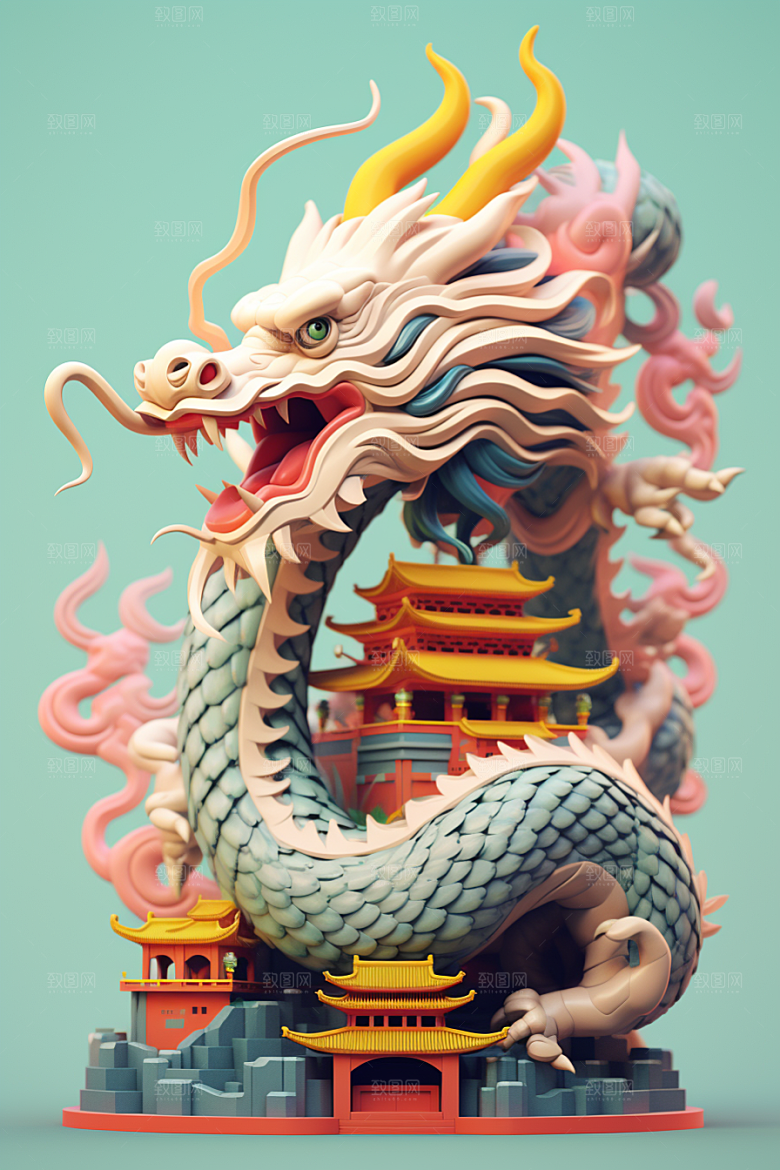 蟠龙建筑中国风C4D模型