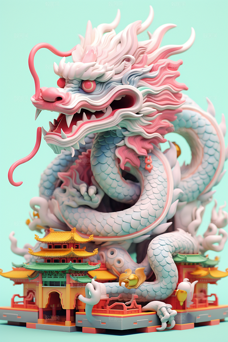 蟠龙建筑中国风幻想模型