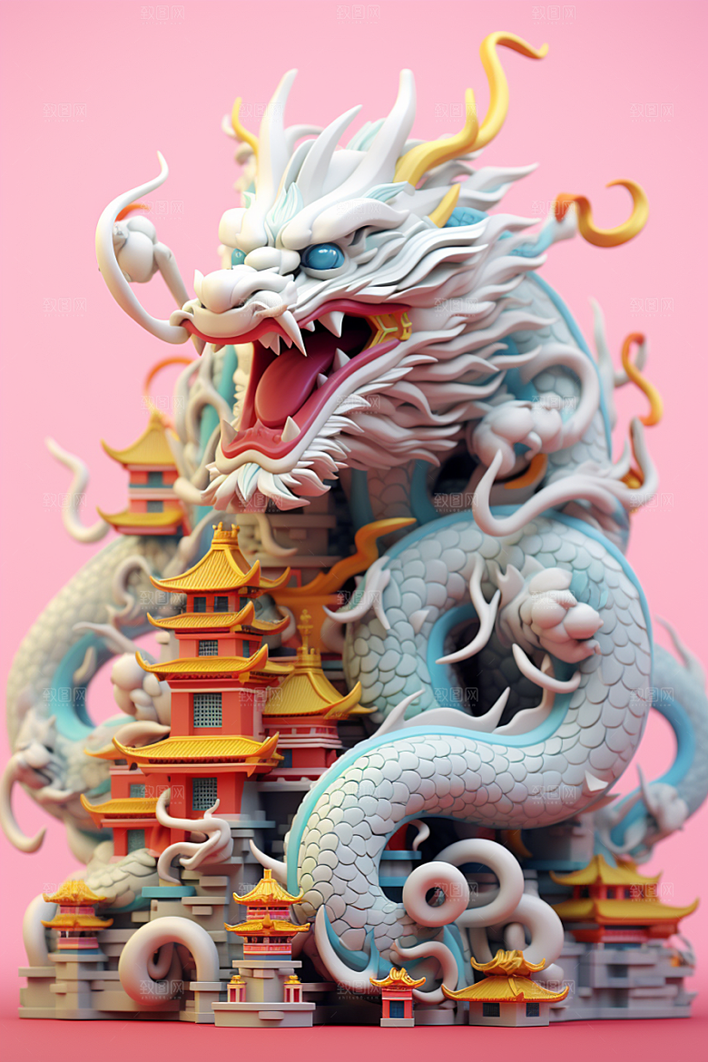 蟠龙建筑幻想中国传统模型