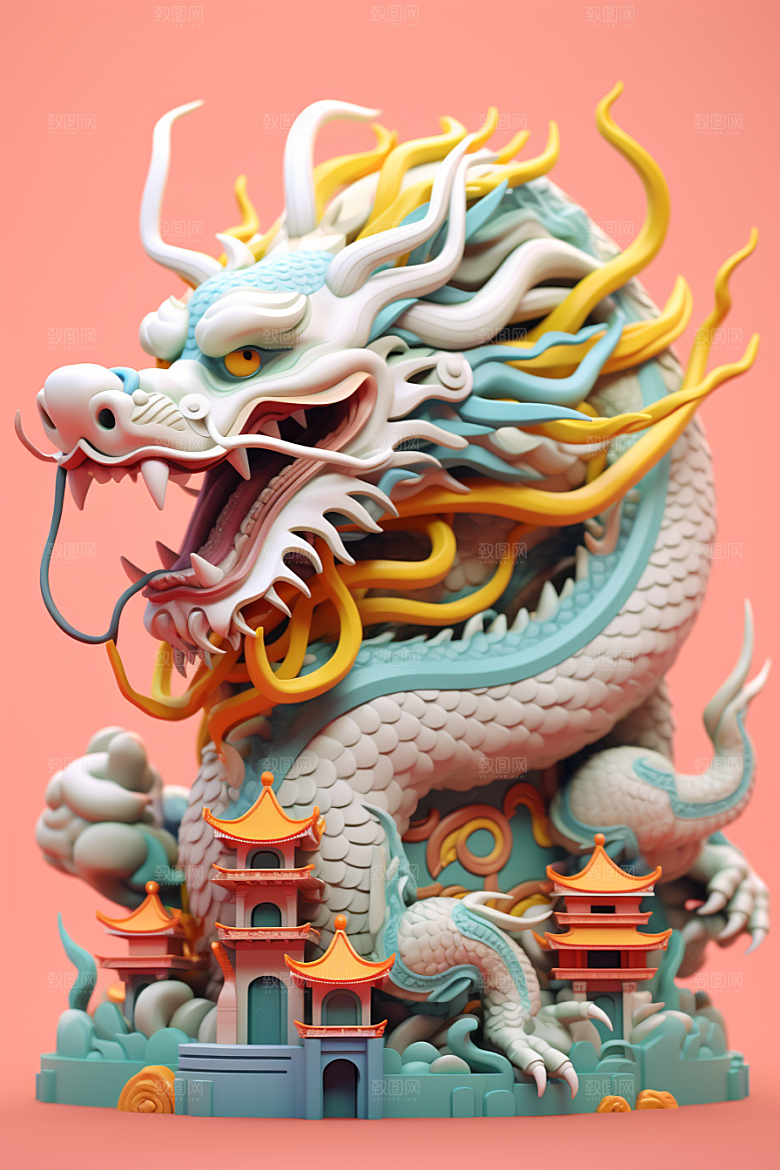蟠龙建筑幻想立体模型