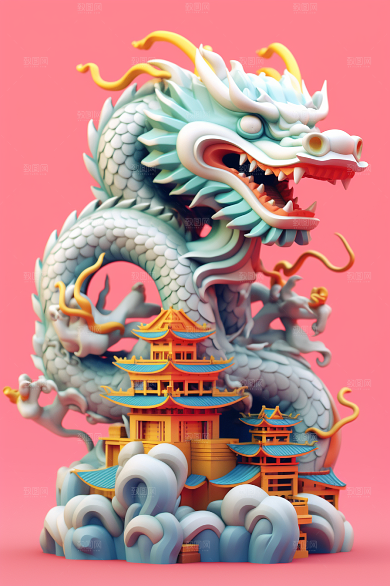 蟠龙建筑中国传统C4D模型