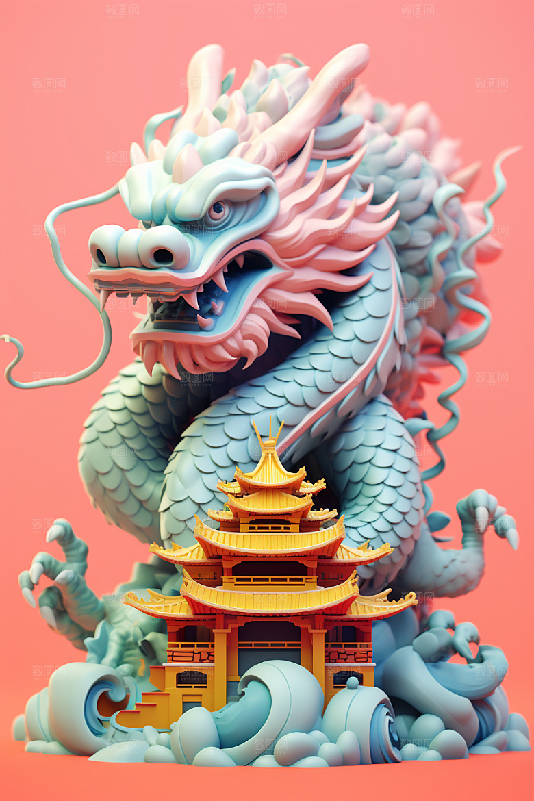 蟠龙建筑C4D中国风模型
