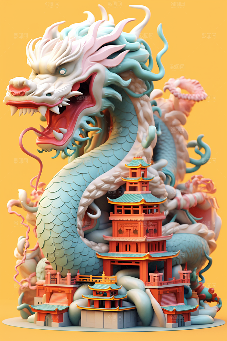 蟠龙建筑高清C4D模型