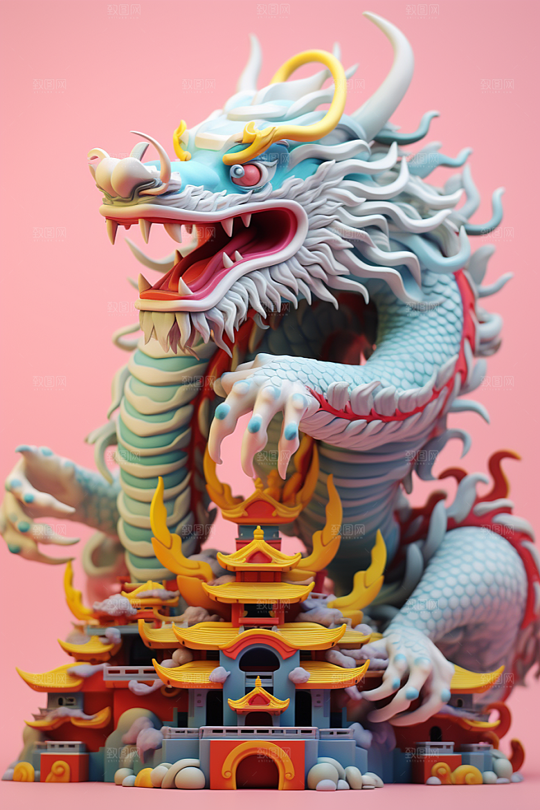 蟠龙建筑立体C4D模型