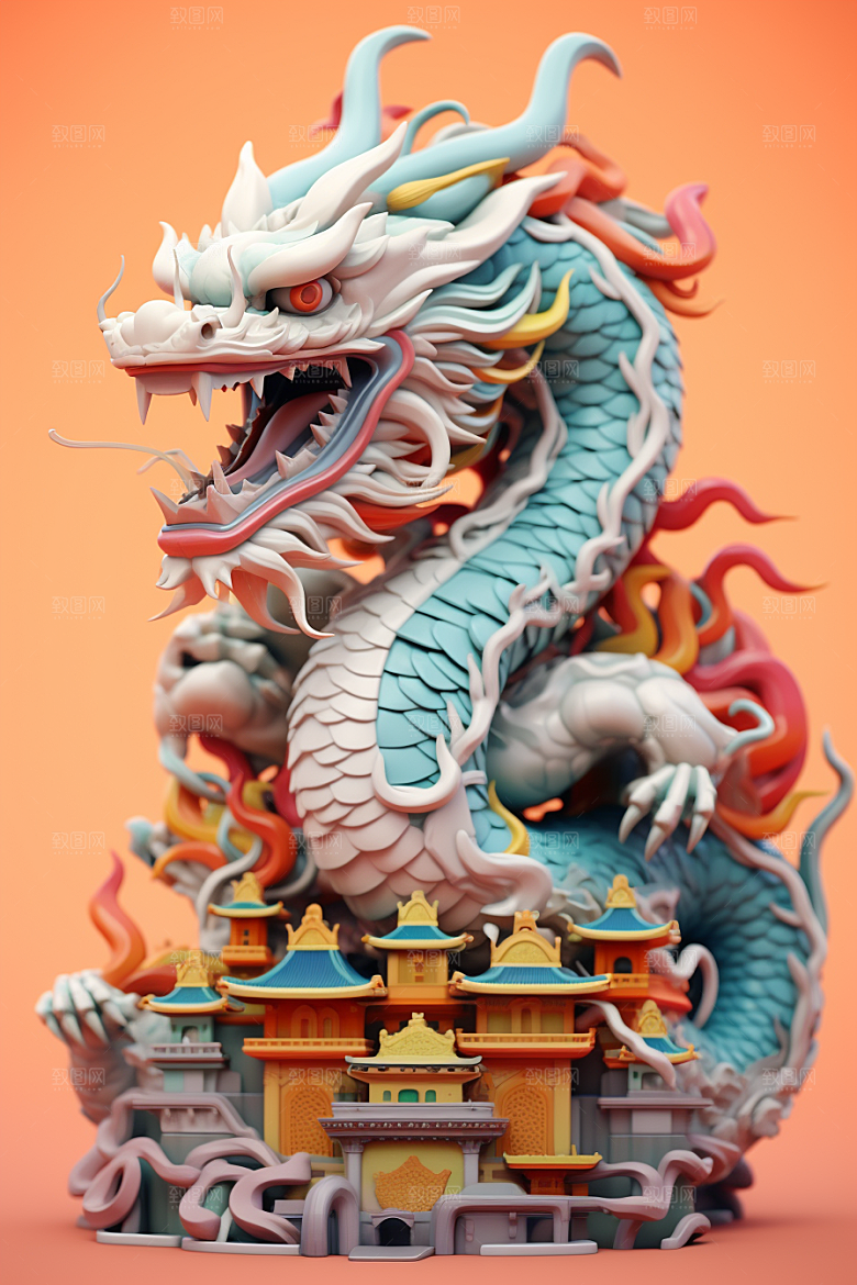 蟠龙建筑幻想立体模型