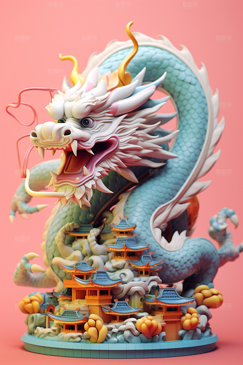 蟠龙建筑中国风C4D模型