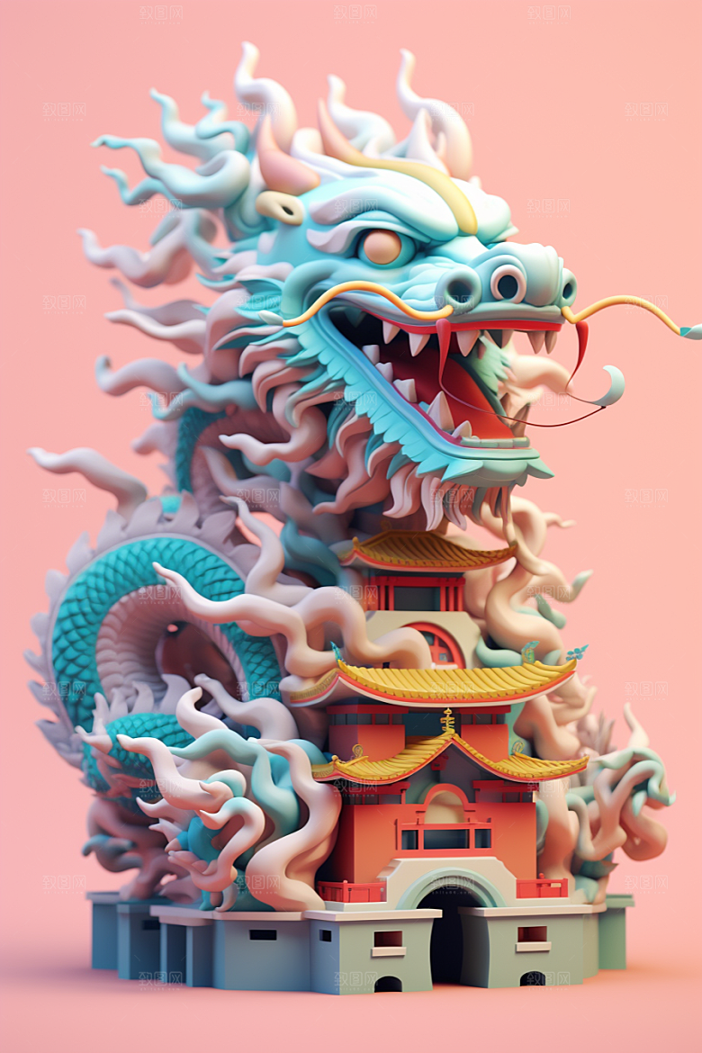 蟠龙建筑中国风幻想模型