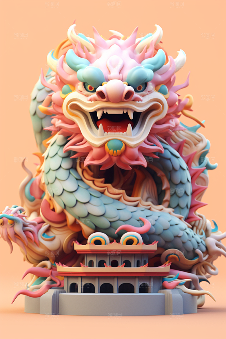 蟠龙建筑中国风幻想模型