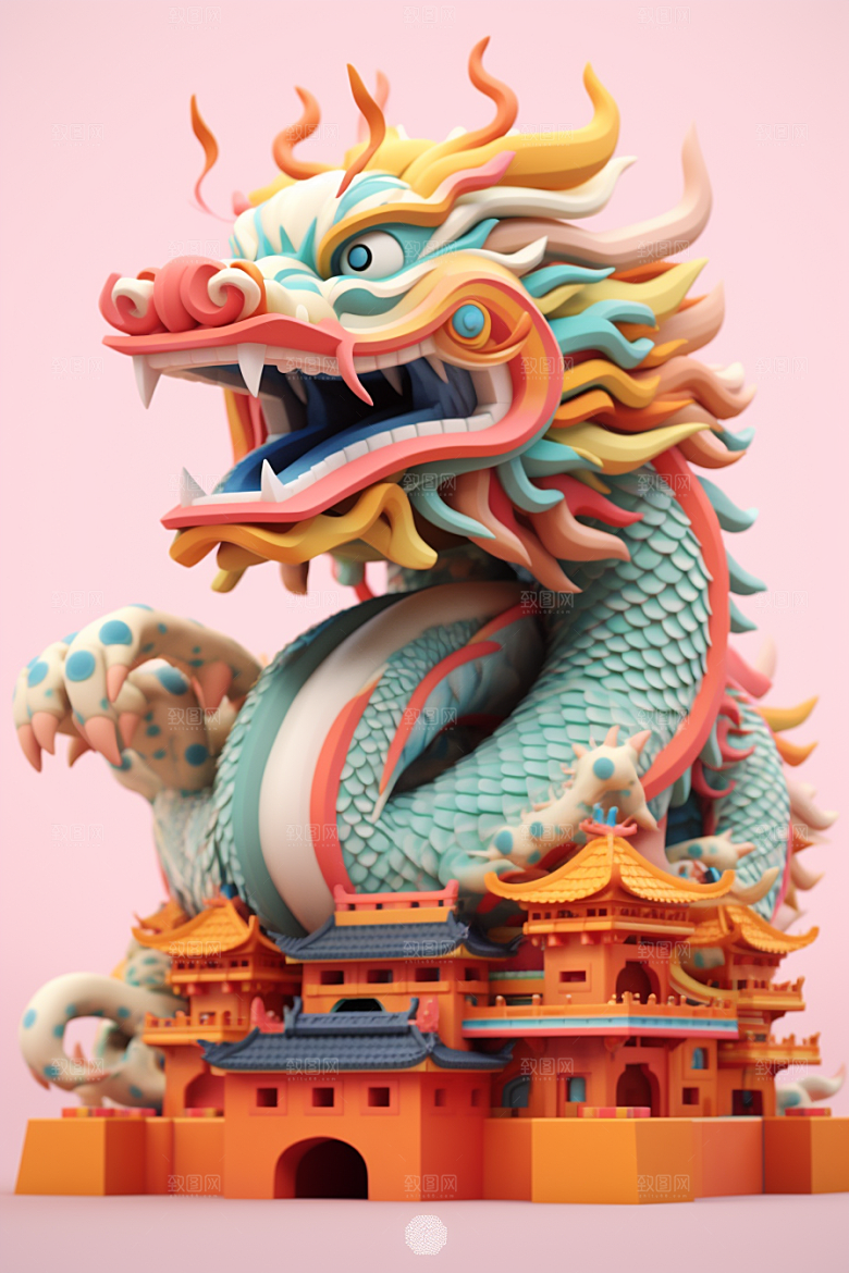 蟠龙建筑幻想立体模型