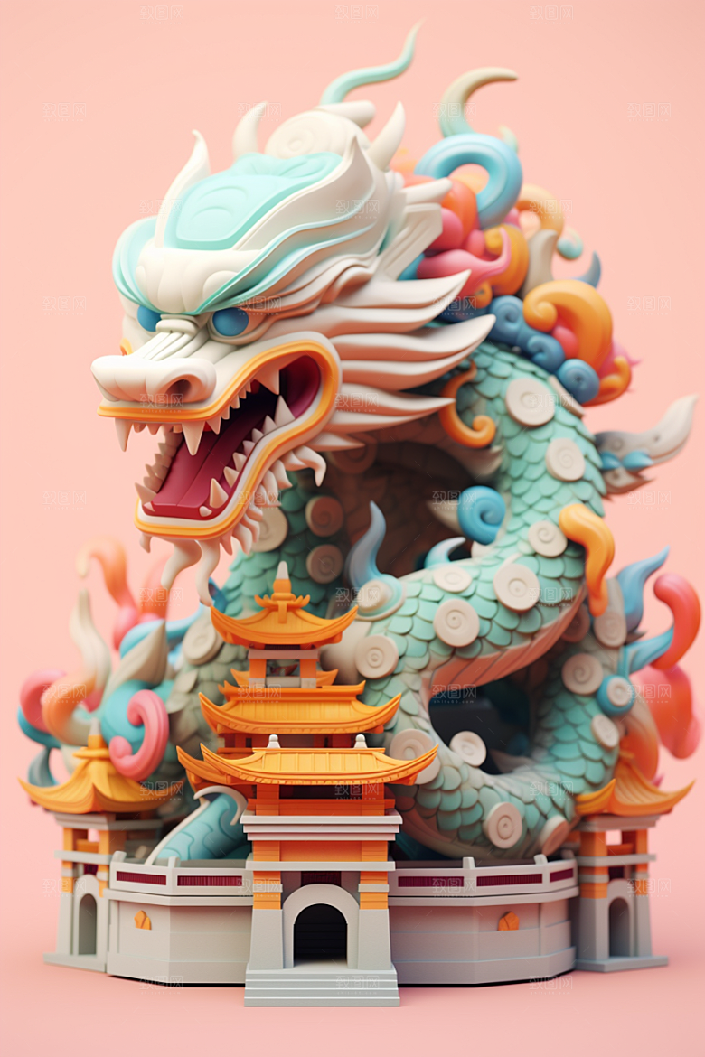 蟠龙建筑3D幻想模型