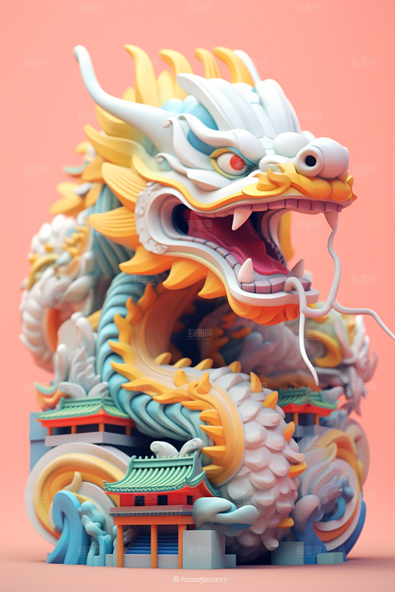 蟠龙建筑幻想立体模型