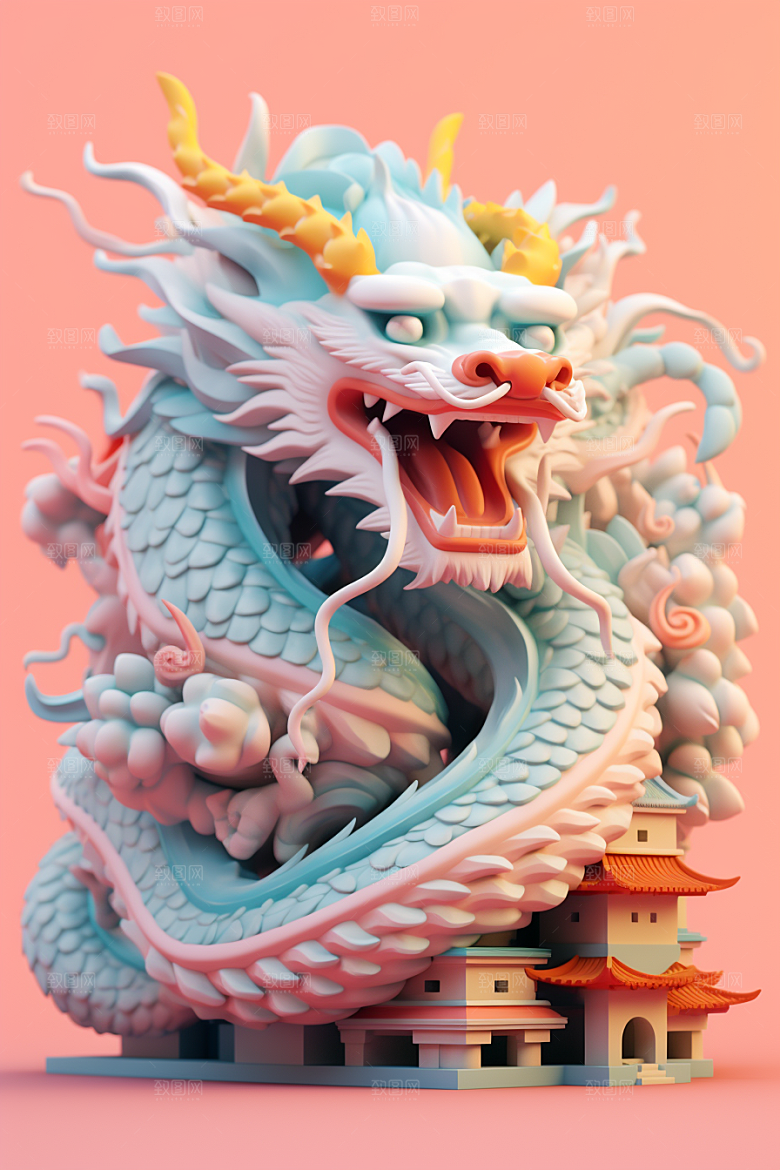 蟠龙建筑C4D中国风模型