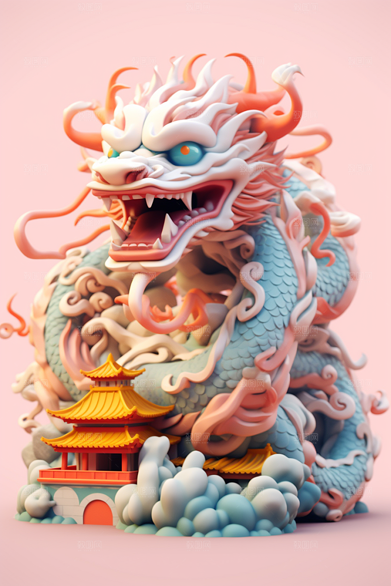 蟠龙建筑幻想中国传统模型