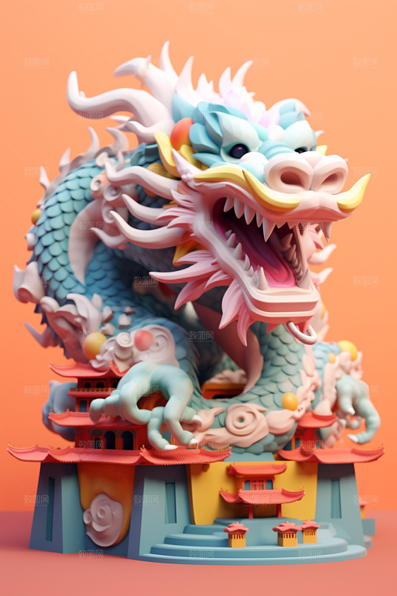 蟠龙建筑立体中国传统模型