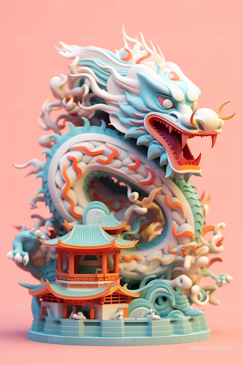 蟠龙建筑中国风幻想模型