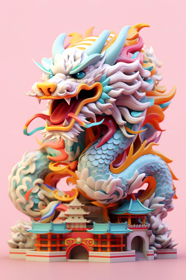 蟠龙建筑中国传统C4D模型